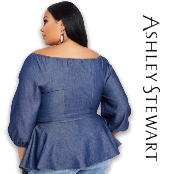 ASHLEY STEWART | Denim Flounce Top - Picture 3 of 6